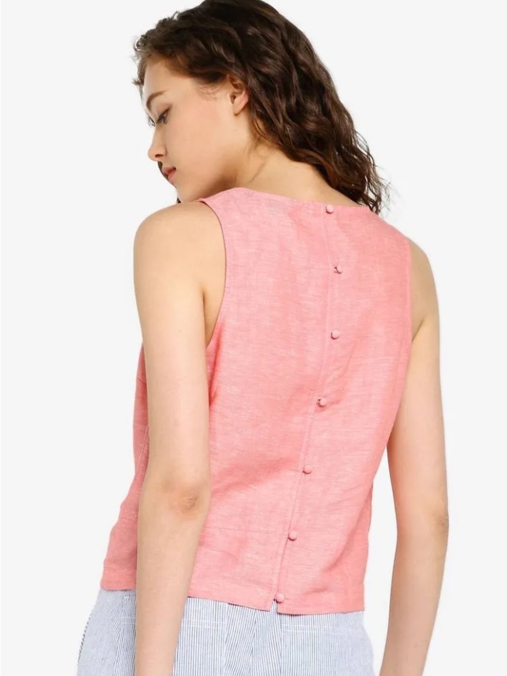 Banana Republic Coral Linen-Cotton Button Back Sleeveless Tank